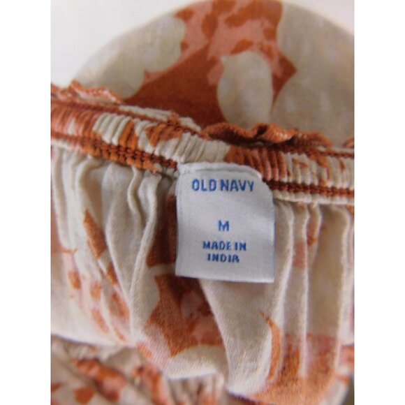 Old Navy Dress Womens Medium Orange Floral Maxi Boho Smocked Waist Cap Sleeve - Picture 11 of 12